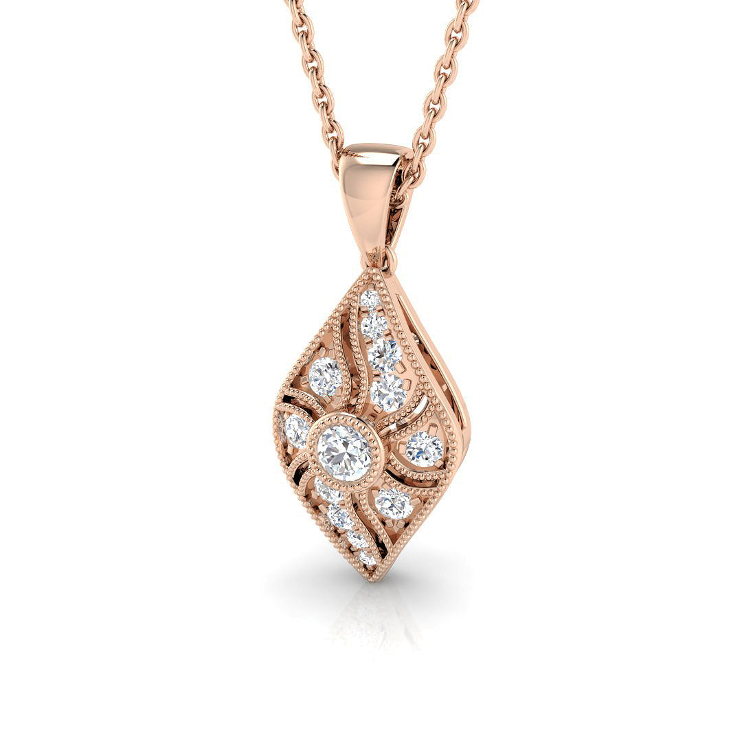 Vintage Diamond Drop Pendant with Diamond Accents - Luxury Design in 10K/14K gold and platinum with certified lab-grown or natural diamonds