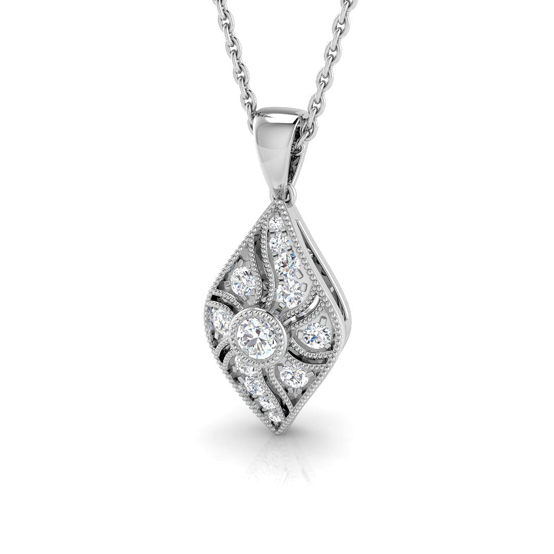 Vintage Diamond Drop Pendant with Diamond Accents - Luxury Design in 10K/14K gold and platinum with certified lab-grown or natural diamonds
