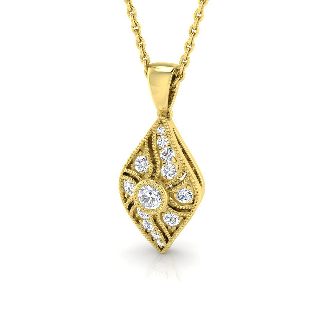 Vintage Diamond Drop Pendant with Diamond Accents - Luxury Design in 10K/14K gold and platinum with certified lab-grown or natural diamonds