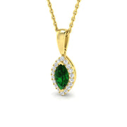 Marquise Cut Emerald Halo Pendant Without Chain in 10K/14K gold and platinum with certified lab-grown or natural diamonds