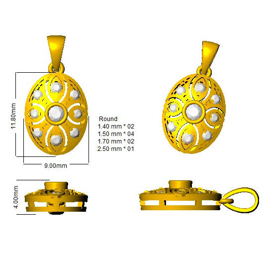 Vintage Round Diamond Oval Pendant With Floral Design Without Chain in 10K/14K gold and platinum with certified lab-grown or natural diamonds