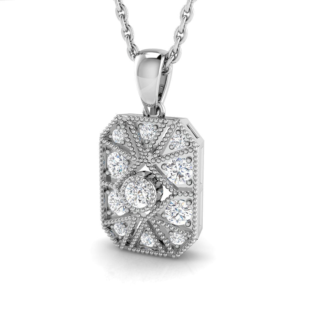 Geometric Diamond Pendant Necklace with Vintage Octagon Design in 10K/14K gold and platinum with certified lab-grown or natural diamonds