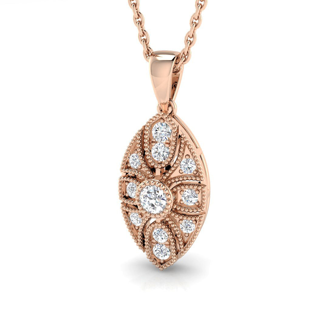 Vintage Floral Diamond Pendant Necklace with Elegant Design in 10K/14K gold and platinum with certified lab-grown or natural diamonds