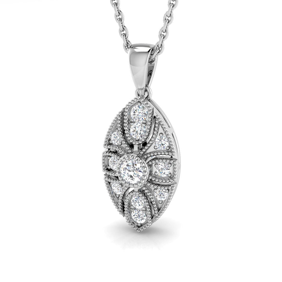 Vintage Floral Diamond Pendant Necklace with Elegant Design in 10K/14K gold and platinum with certified lab-grown or natural diamonds
