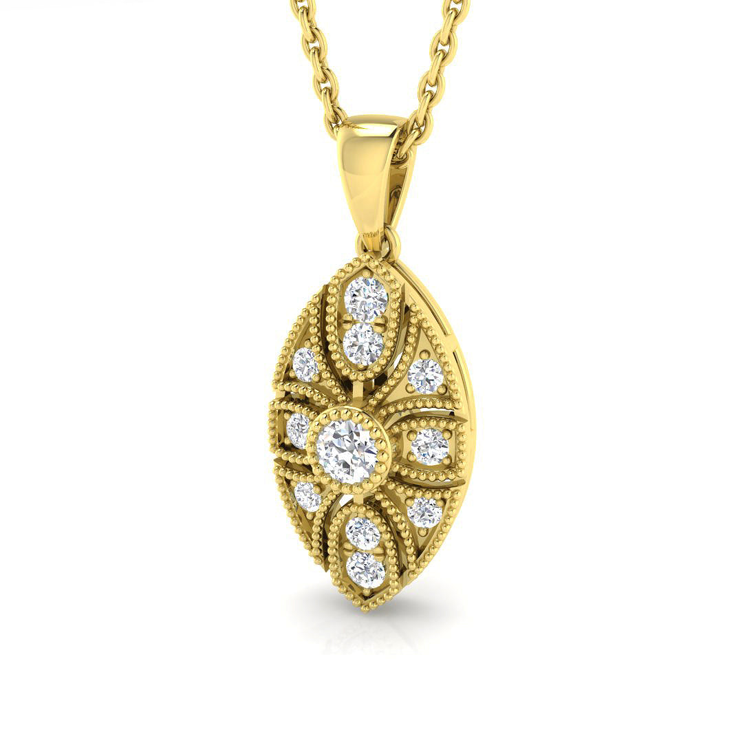 Vintage Floral Diamond Pendant Necklace with Elegant Design in 10K/14K gold and platinum with certified lab-grown or natural diamonds