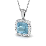 Square Aquamarine Halo Pendant in in 10K/14K gold and platinum with certified lab-grown or natural diamonds