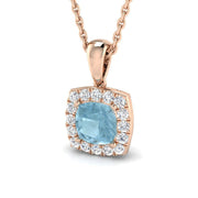 Square Aquamarine Halo Pendant in in 10K/14K gold and platinum with certified lab-grown or natural diamonds