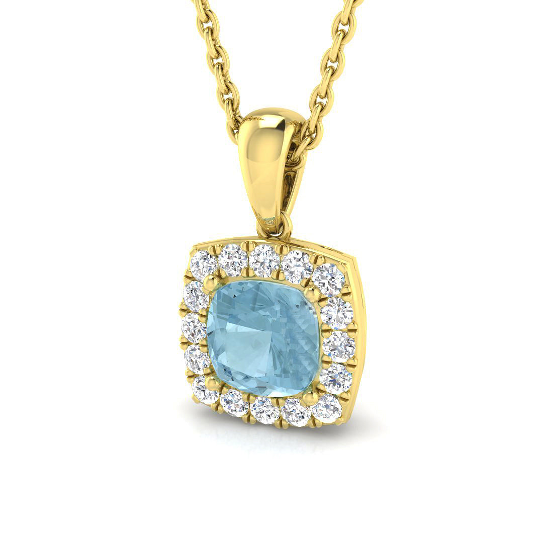 Square Aquamarine Halo Pendant in in 10K/14K gold and platinum with certified lab-grown or natural diamonds