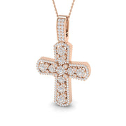 1.25Ct Pave Diamond Cross Pendant Necklace in Gold or in 10K/14K gold and platinum with certified lab-grown or natural diamonds