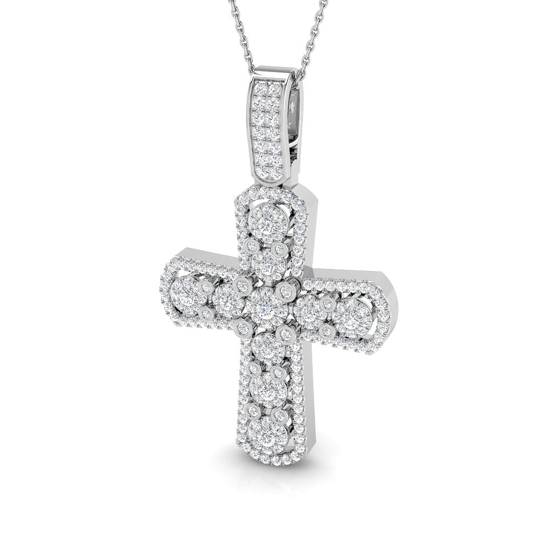 1.25Ct Pave Diamond Cross Pendant Necklace in Gold or in 10K/14K gold and platinum with certified lab-grown or natural diamonds