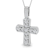 1.25Ct Pave Diamond Cross Pendant Necklace in Gold or in 10K/14K gold and platinum with certified lab-grown or natural diamonds