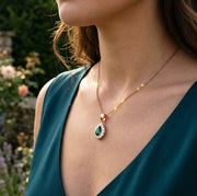 Pear Cut Emerald & Diamond Halo Pendant in Necklace (Without Chain) in 10K/14K gold and platinum with certified lab-grown or natural diamonds
