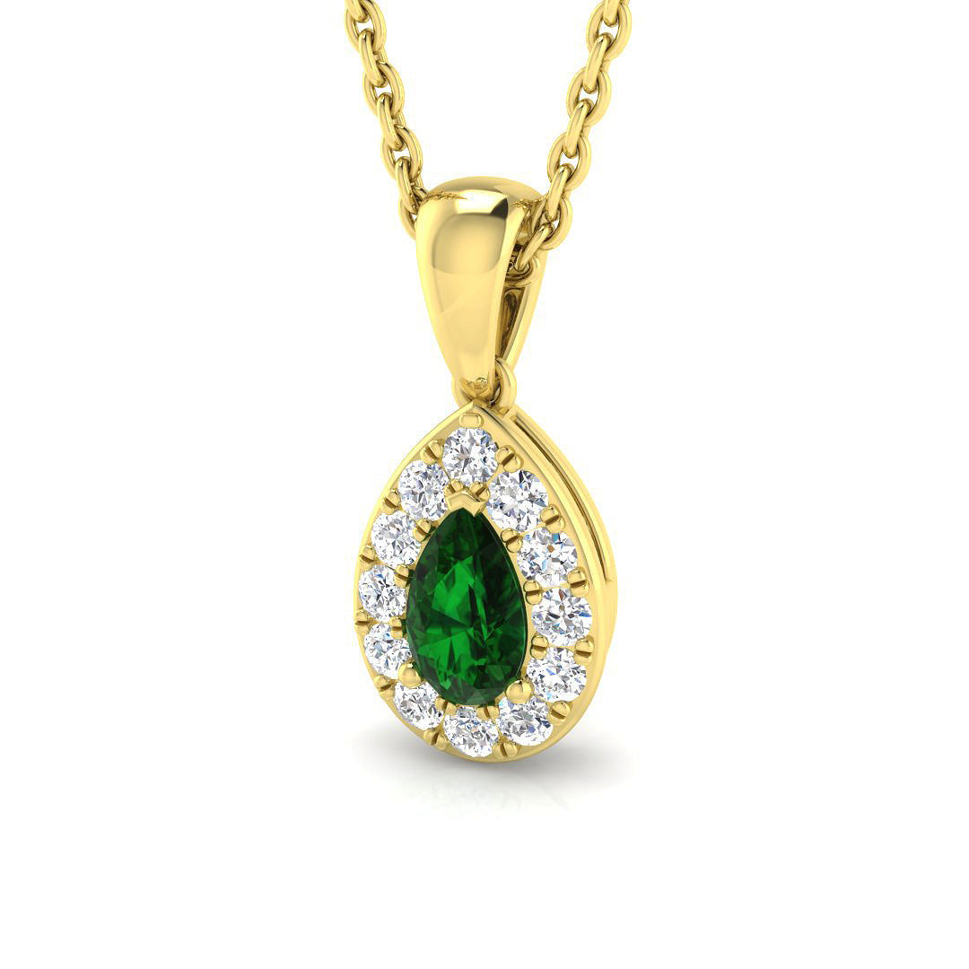 Pear Cut Emerald & Diamond Halo Pendant in Necklace (Without Chain) in 10K/14K gold and platinum with certified lab-grown or natural diamonds