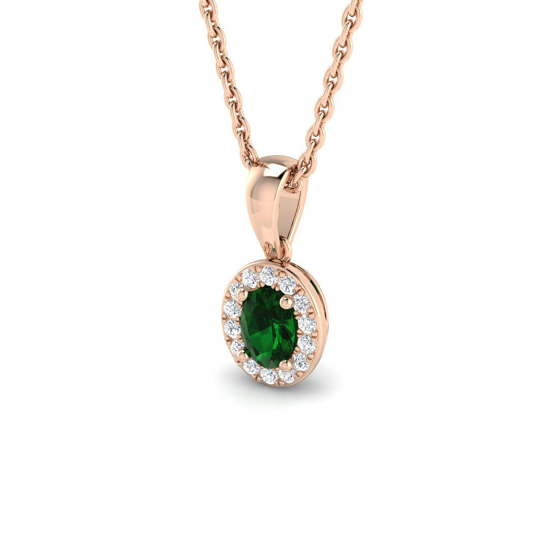 Oval Emerald Halo Pendant with Diamond Accents Necklace (Without Chain) in 10K/14K gold and platinum with certified lab-grown or natural diamonds
