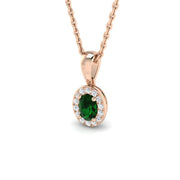 Oval Emerald Halo Pendant with Diamond Accents Necklace (Without Chain) in 10K/14K gold and platinum with certified lab-grown or natural diamonds