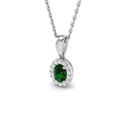Oval Emerald Halo Pendant with Diamond Accents Necklace (Without Chain) in 10K/14K gold and platinum with certified lab-grown or natural diamonds