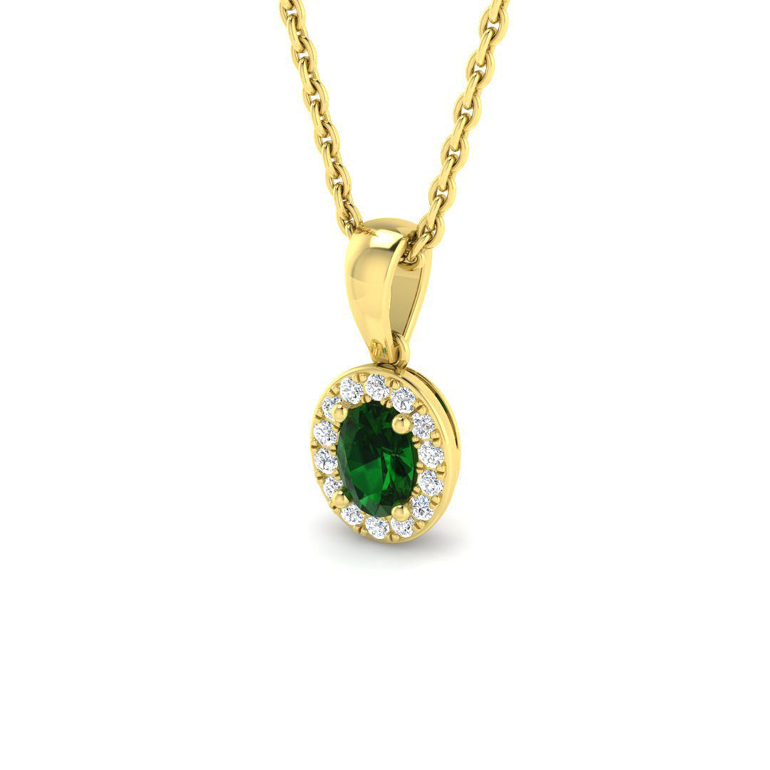 Oval Emerald Halo Pendant with Diamond Accents Necklace (Without Chain) in 10K/14K gold and platinum with certified lab-grown or natural diamonds