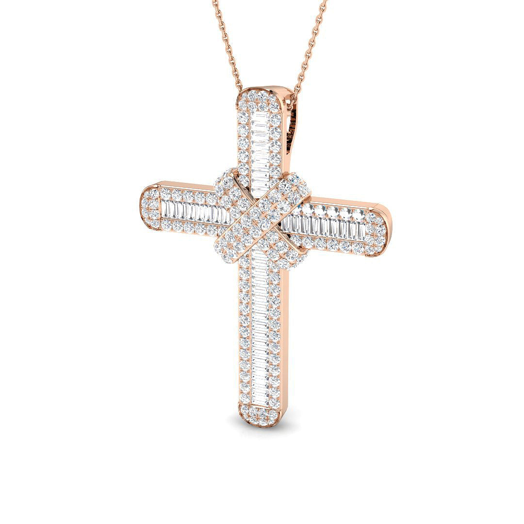 Pristine 3Ct Diamond Cross Pendant , (White, Yellow, ) With Complimentary Silver Chain in 10K/14K gold and platinum with certified lab-grown or natural diamonds