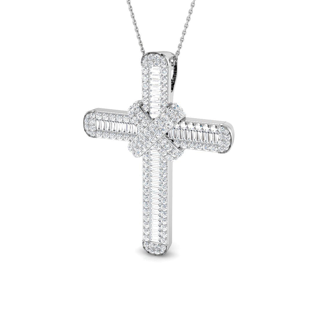 Pristine 3Ct Diamond Cross Pendant , (White, Yellow, ) With Complimentary Silver Chain in 10K/14K gold and platinum with certified lab-grown or natural diamonds