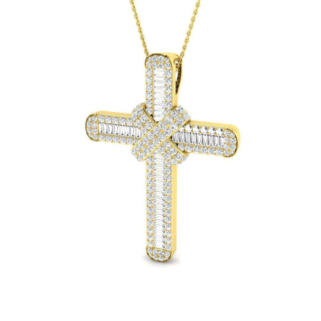 Pristine 3Ct Diamond Cross Pendant , (White, Yellow, ) With Complimentary Silver Chain in 10K/14K gold and platinum with certified lab-grown or natural diamonds