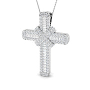 5Ct Baguette Diamond Cross Pendant with Round Diamond Border in 10K/14K gold and platinum with certified lab-grown or natural diamonds
