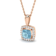 Cushion Cut Aquamarine Diamond Halo Pendant Necklace in Gold - Sunshine Diamonds in 10K/14K gold and platinum with certified lab-grown or natural diamonds