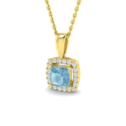 Cushion Cut Aquamarine Diamond Halo Pendant Necklace in Gold - Sunshine Diamonds in 10K/14K gold and platinum with certified lab-grown or natural diamonds