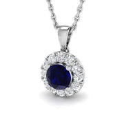 Round Blue Sapphire Halo Pendant in in 10K/14K gold and platinum with certified lab-grown or natural diamonds