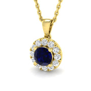 Round Blue Sapphire Halo Pendant in in 10K/14K gold and platinum with certified lab-grown or natural diamonds