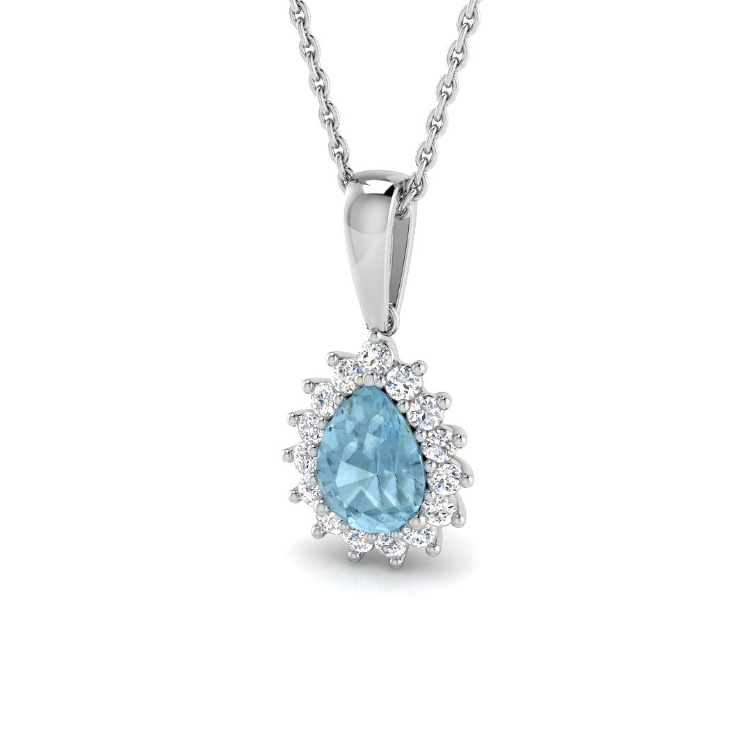 Pear Aquamarine & Diamond Cluster Pendant in in 10K/14K gold and platinum with certified lab-grown or natural diamonds