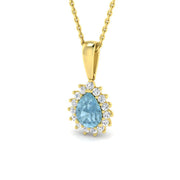 Pear Aquamarine & Diamond Cluster Pendant in in 10K/14K gold and platinum with certified lab-grown or natural diamonds