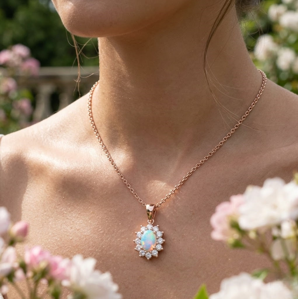Opal Diamond Pendant UK in 10K/14K gold and platinum with certified lab-grown or natural diamonds