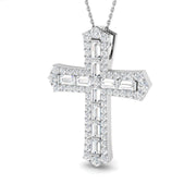 2Ct Baguette & Round Diamond Cross Pendant in Gold or in 10K/14K gold and platinum with certified lab-grown or natural diamonds