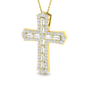 2Ct Baguette & Round Diamond Cross Pendant in Gold or in 10K/14K gold and platinum with certified lab-grown or natural diamonds