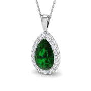 Pear Cut Emerald & Diamond Halo Pendant Without Chain in 10K/14K gold and platinum with certified lab-grown or natural diamonds