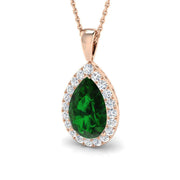 Pear Cut Emerald & Diamond Halo Pendant Without Chain in 10K/14K gold and platinum with certified lab-grown or natural diamonds