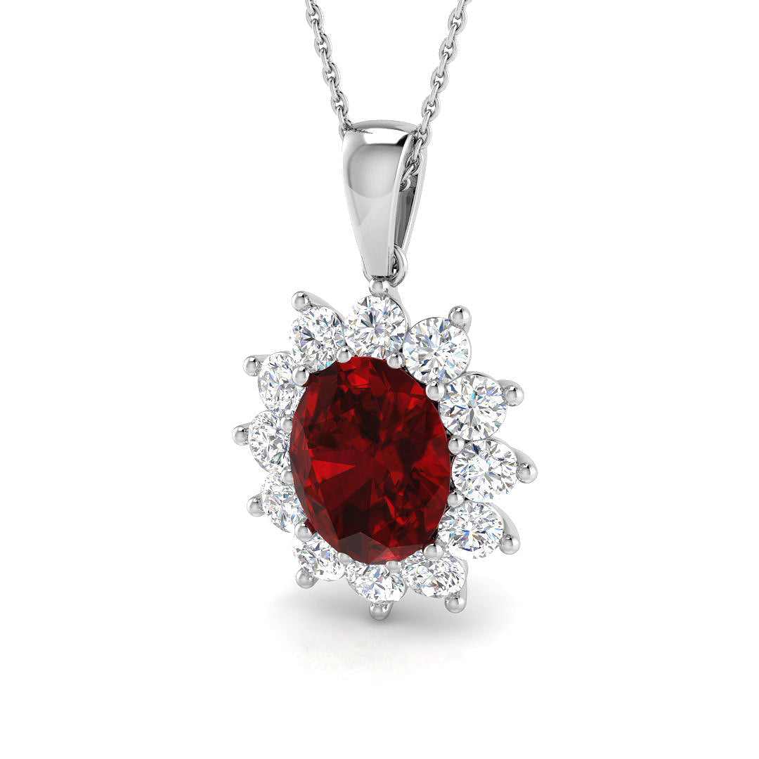 Oval Ruby Diamond Cluster Pendant in - Cluster Design in 10K/14K gold and platinum with certified lab-grown or natural diamonds