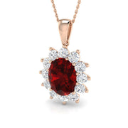 Oval Ruby Diamond Halo Pendant Necklace in 10K/14K gold and platinum with certified lab-grown or natural diamonds