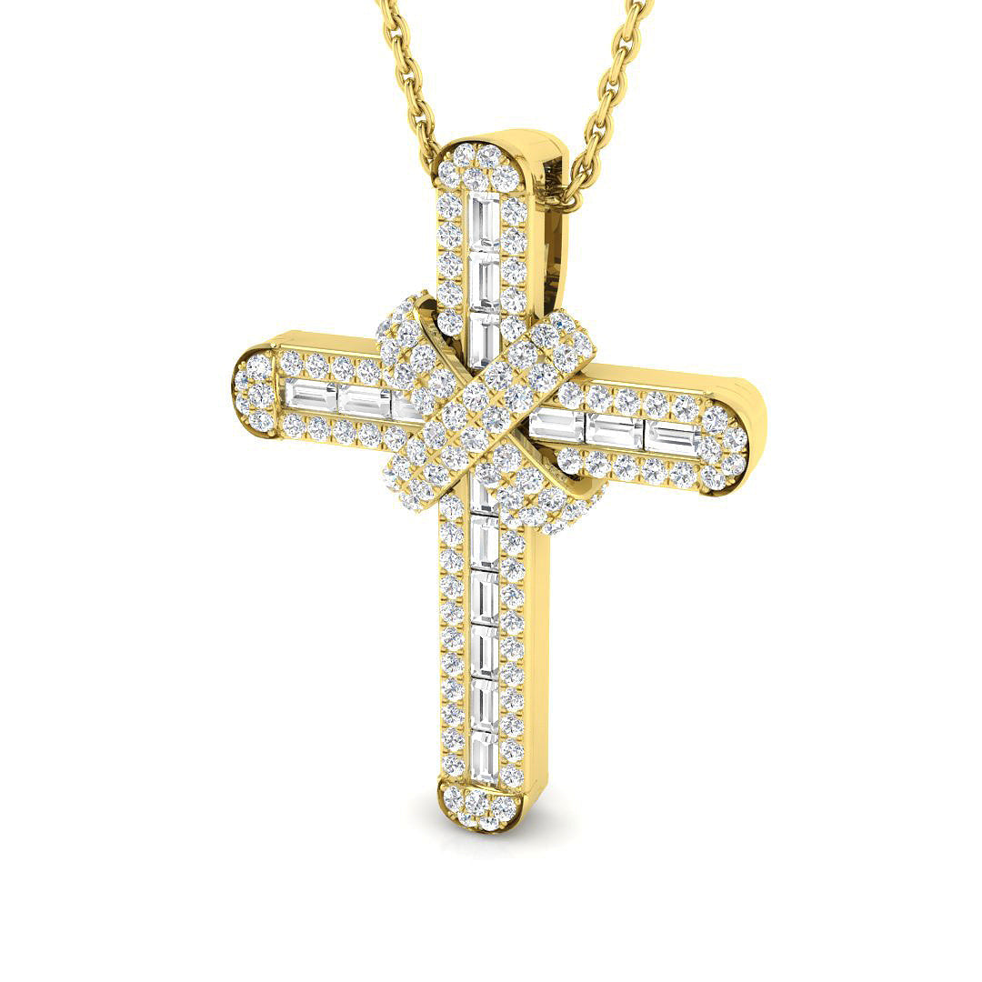 Baguette & Round 0.5Ct Diamond Cross Pendant with Chain in 10K/14K gold and platinum with certified lab-grown or natural diamonds
