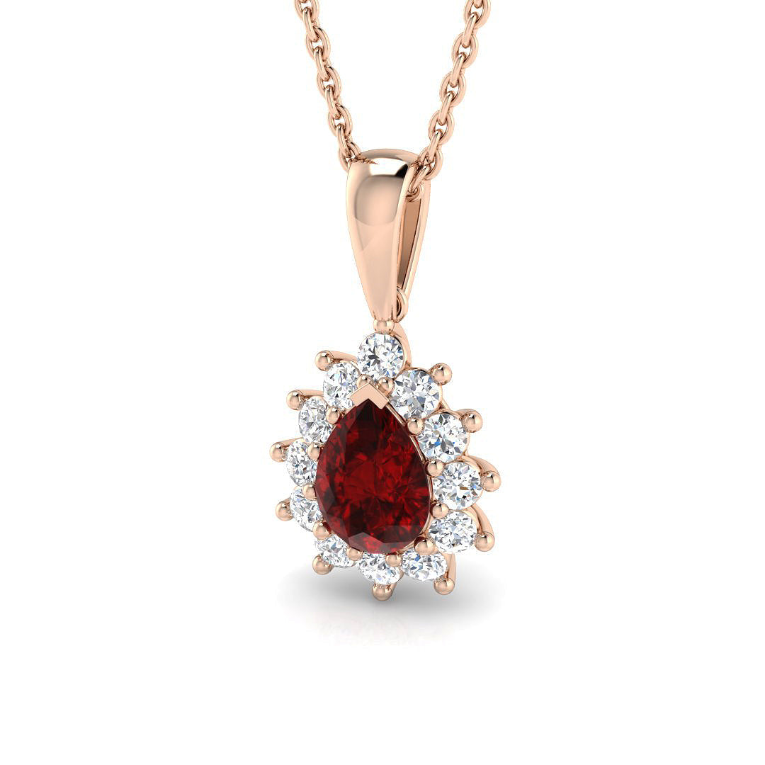 Pear Ruby Diamond Halo Pendant Necklace in - Without Chain in 10K/14K gold and platinum with certified lab-grown or natural diamonds