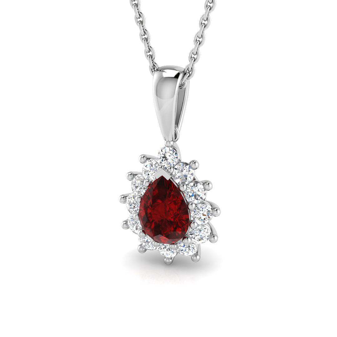 Pear Ruby Diamond Halo Pendant Necklace in - Without Chain in 10K/14K gold and platinum with certified lab-grown or natural diamonds