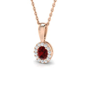 Oval Ruby Diamond Halo Pendant Necklace in Gold (Without Chain) in 10K/14K gold and platinum with certified lab-grown or natural diamonds