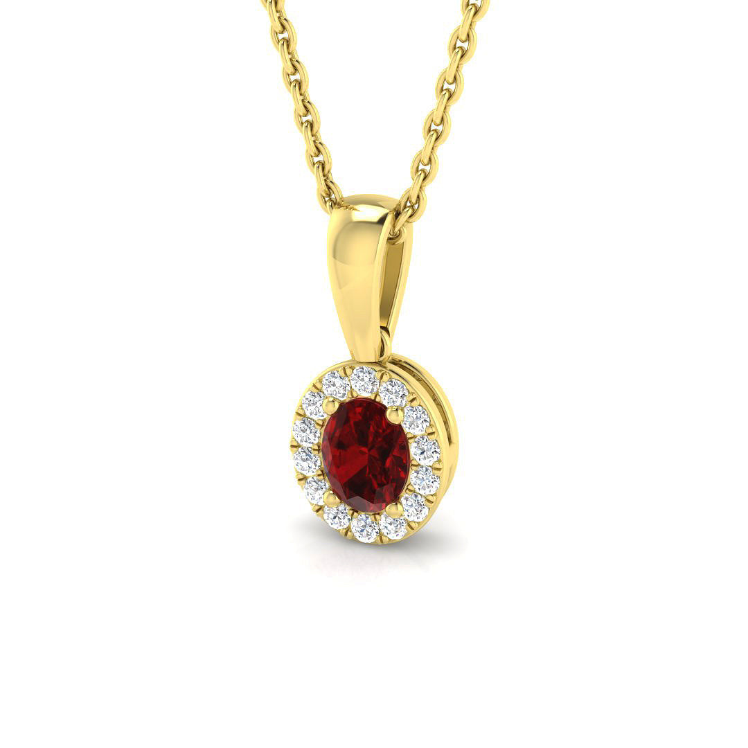 Oval Ruby Diamond Halo Pendant Necklace in Gold (Without Chain) in 10K/14K gold and platinum with certified lab-grown or natural diamonds