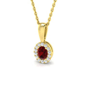 Oval Ruby Diamond Halo Pendant Necklace in Gold (Without Chain) in 10K/14K gold and platinum with certified lab-grown or natural diamonds