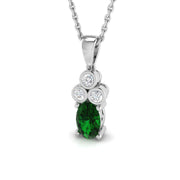 Oval Emerald Pendant Necklace with Diamond Trilogy Accent - Prong Set in 10K/14K gold and platinum with certified lab-grown or natural diamonds