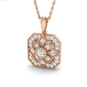 Floral Octagon Diamond Pendant Necklace in Vintage Style Without Chain in 10K/14K gold and platinum with certified lab-grown or natural diamonds