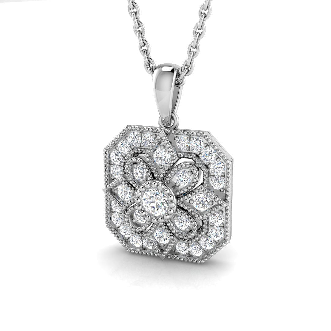 Floral Octagon Diamond Pendant Necklace in Vintage Style Without Chain in 10K/14K gold and platinum with certified lab-grown or natural diamonds
