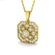 Floral Octagon Diamond Pendant Necklace in Vintage Style Without Chain in 10K/14K gold and platinum with certified lab-grown or natural diamonds