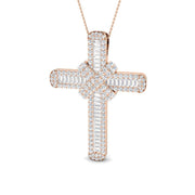 Baguette & Round 7Ct Diamond Cross Pendant in Gold or in 10K/14K gold and platinum with certified lab-grown or natural diamonds