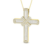 Baguette & Round 7Ct Diamond Cross Pendant in Gold or in 10K/14K gold and platinum with certified lab-grown or natural diamonds